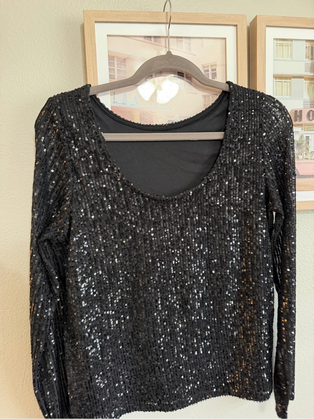 Halogen Black Sequin Long Sleeve Tee - Picture 2 of 2